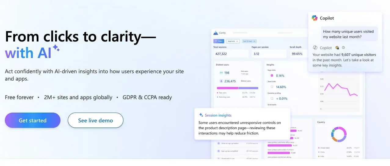 Microsoft Clarity analytics and heatmap tool