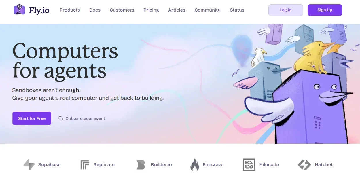 Fly.io landing page banner showcase