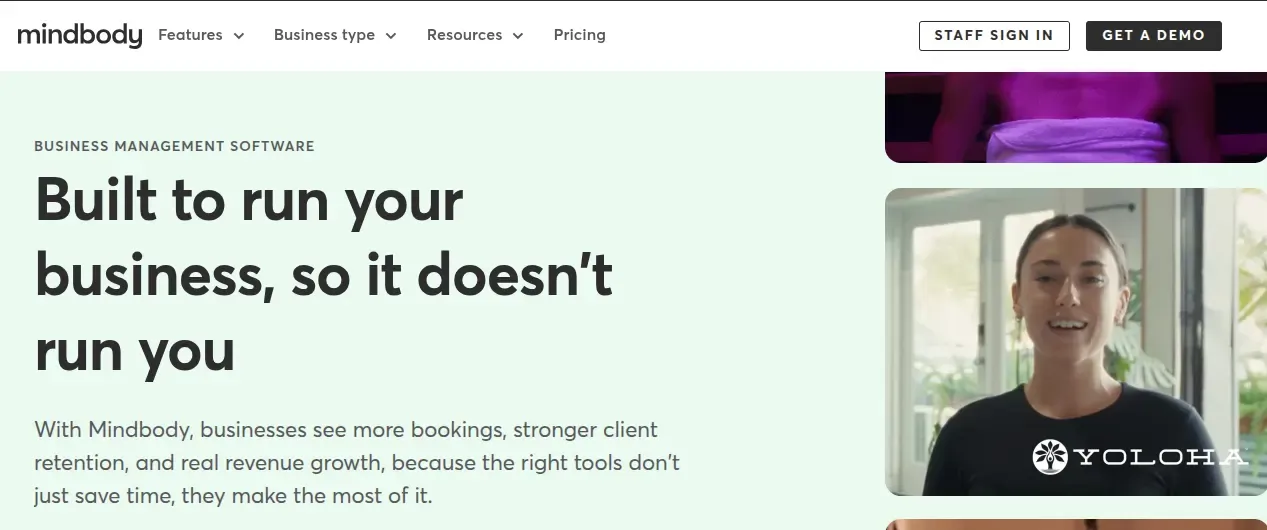 Mindbody Landing page