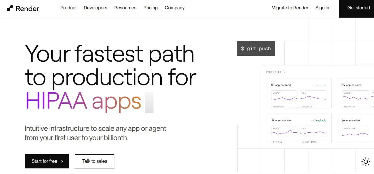 Render landing page banner showcase